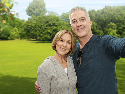 Selfie of a older couple outside